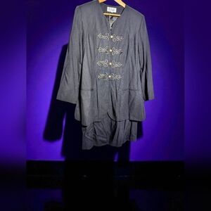 Vintage J.P. Fall 18 Black Military Style Jacket Skirt Suit Elaborate Closure